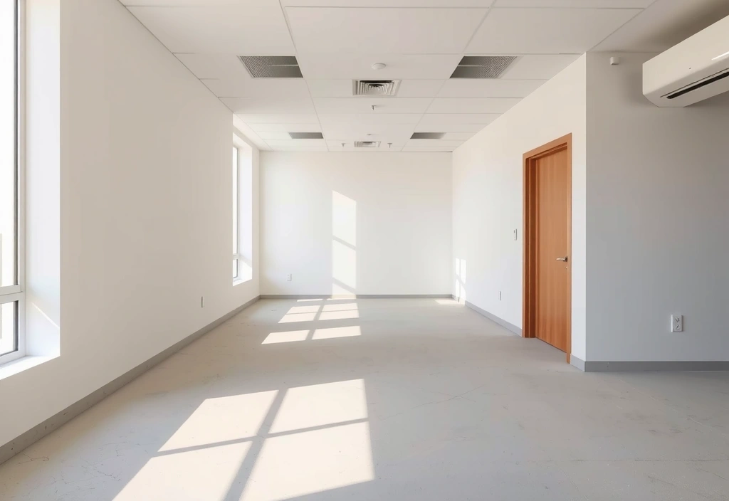 Imagine cu un spațiu recent construit, curat și gata de utilizare, cu lumină naturală